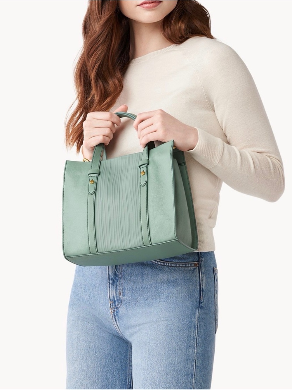 Fossil satchel in seafoam blue